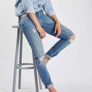 Topshop Moto Lucas Size 26 boyfriend style relaxed distressed with sewn cuffs